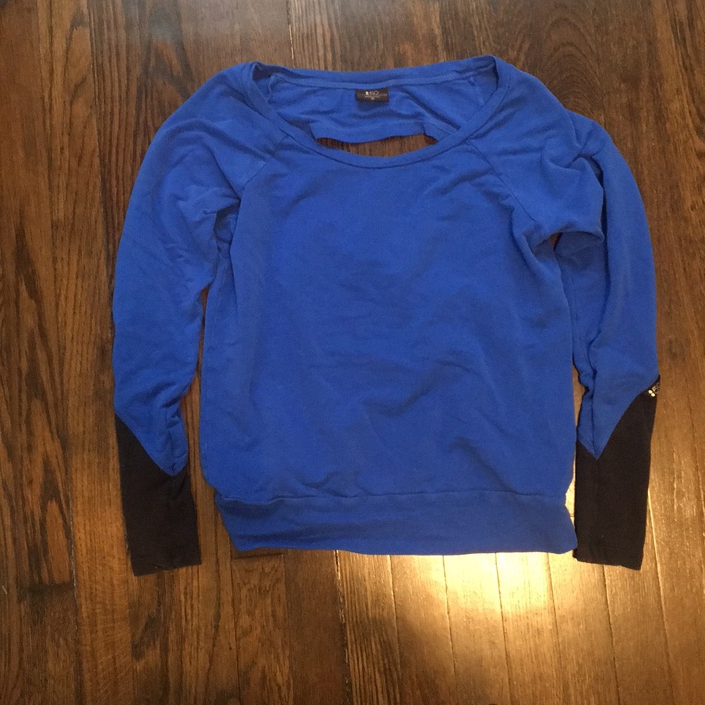 Blue open back workout top